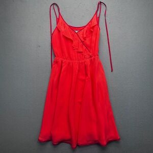 Girls from Savoy Red Silk Ruffle V Neck Spaghetti Strap‎ Mini Dress Size 4